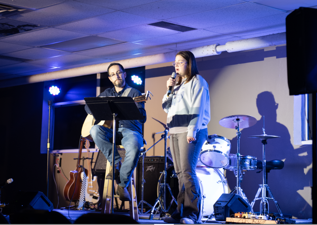 (For social media) 10.4.24 From L-R 
Brandon Martinez and junior, Nora Zier performing "Stick Season," by Noah Kahan for the Open Mic Night. 